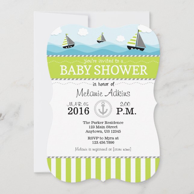 Lime Green Blue Nautical Baby Shower Invitation (Front)