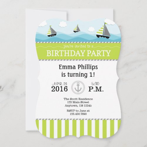 Lime Green Blue Nautical Birthday Invitation