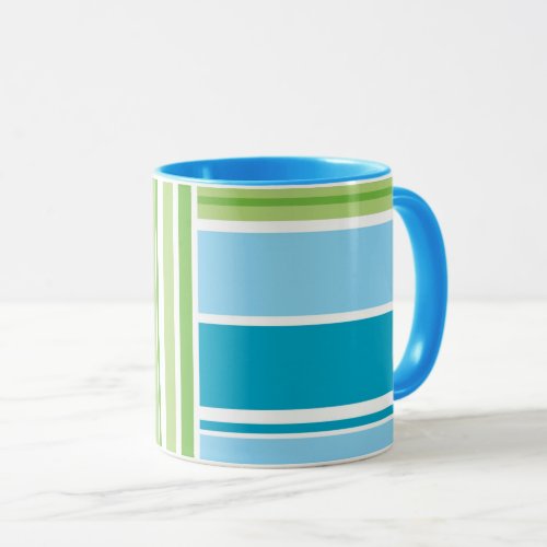 Lime Green Blue Stripe Retro Pattern Mug