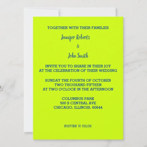 Lime Green Blue Wedding Bright Colorful Simple Invitation