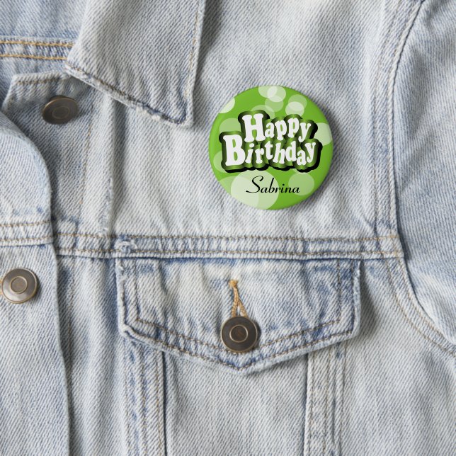 Lime Green Bokeh Birthday Design Button (In Situ)