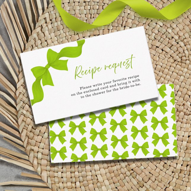 Lime Green Bow Bridal Shower Recipe Request Enclosure Card (Creator Uploaded)