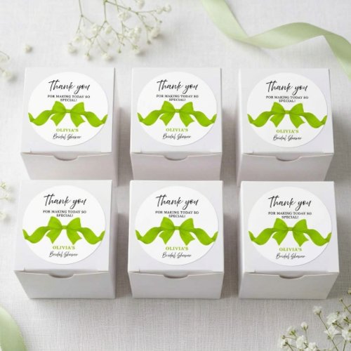 Lime Green Bow Bridal Shower Thank You Favor Classic Round Sticker