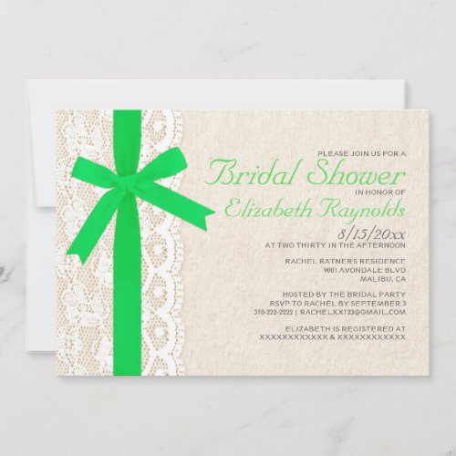 Lime Green Bow &amp; Lace Bridal Shower Invitations