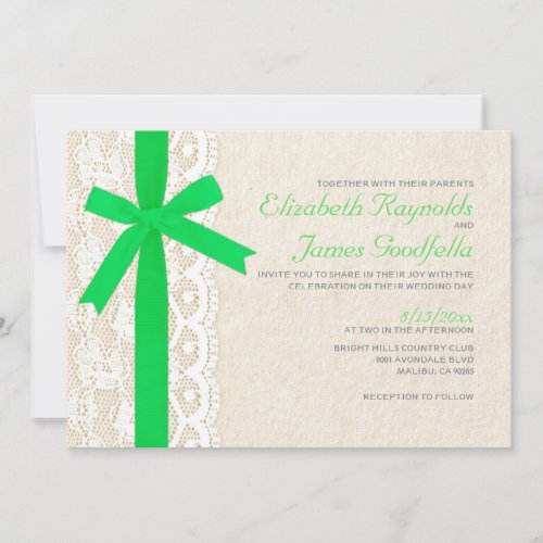 Lime Green Bow &amp; Lace Wedding Invitations