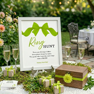 Lime Green Bow Ring Hunt Bridal Shower Game Sign