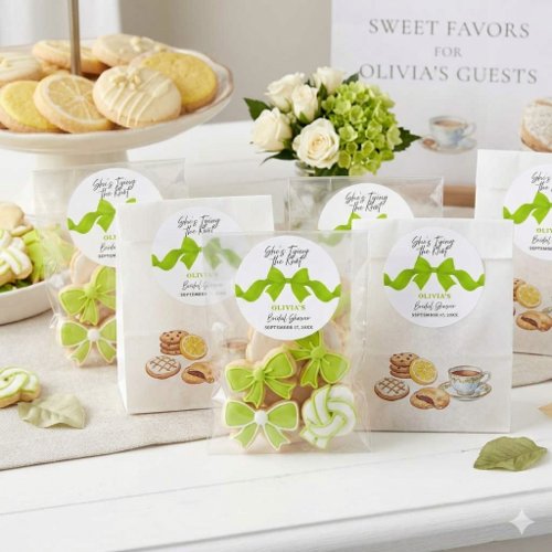 Lime Green Bow She's Tying the Knot Bridal Shower  Classic Round Sticker