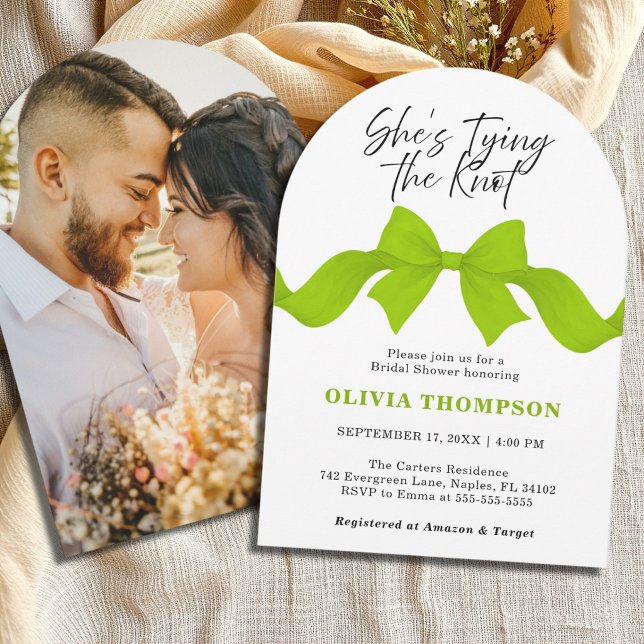 Lime Green Bow She's Tying the Knot Bridal Shower Invitation (Creator Uploaded)