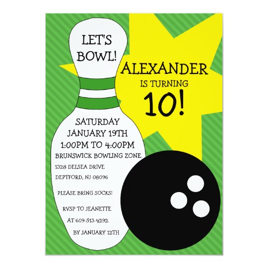 Lime Green Bowling Bash Bowling Birthday Party Card