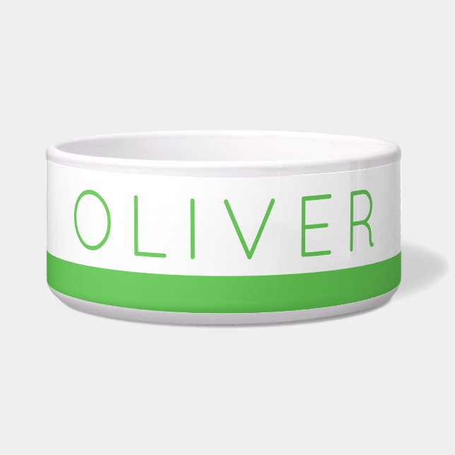 Lime Green Bright Stripe Custom Dog Name Bowl (Front)