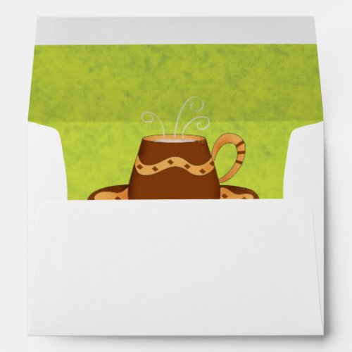 Lime Green  Brown Coffee Cups Customizable Envelope