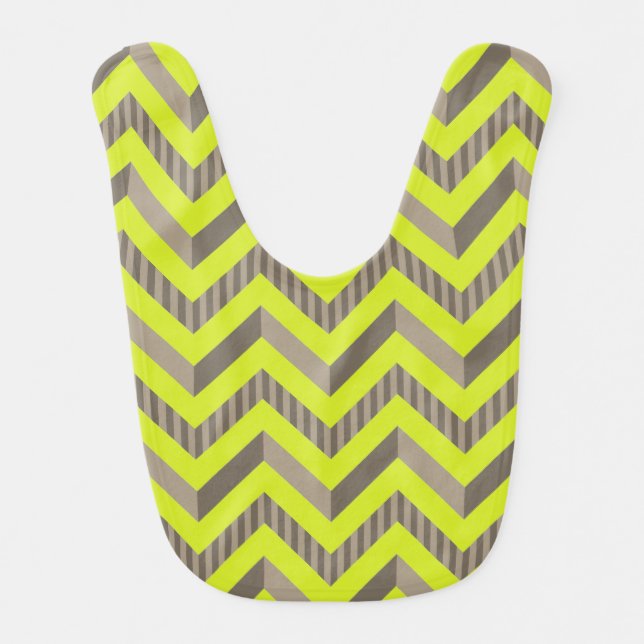 Lime Green & Brown Striped Chevron Pattern Bib (Front)