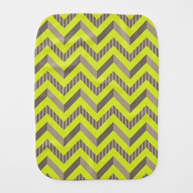 Lime Green & Brown Striped Chevron Pattern Burp Cloth (Front)
