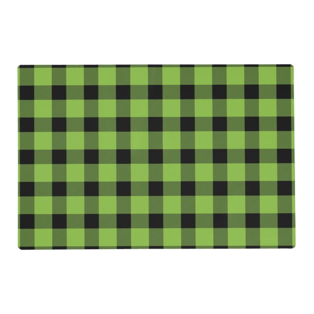 Lime Green Buffalo Country Lumberjack Plaid Placemat (Back)