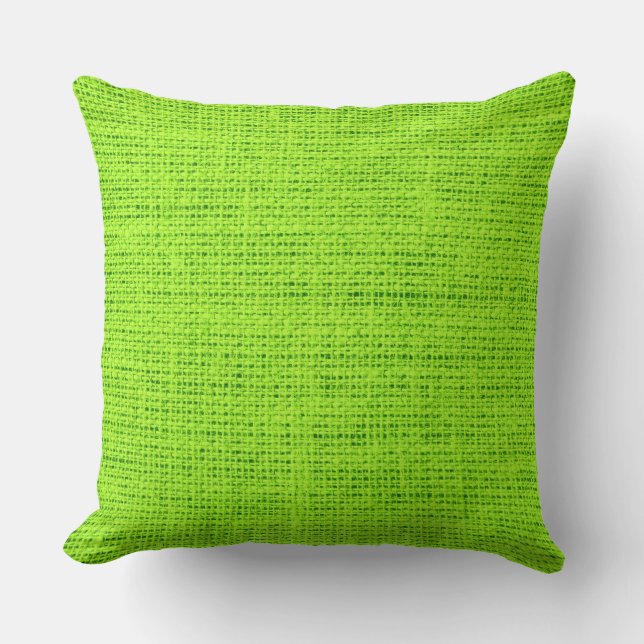 Lime Green Burlap Linen Rustic Jute Throw Pillow (Front)
