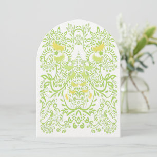 Lime Green Butter Yellow Whimsical Birds Wedding Invitation