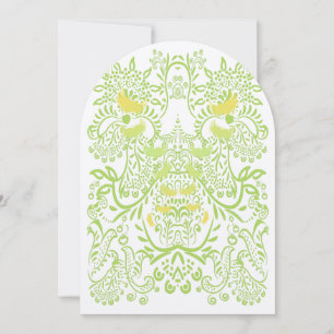 Lime Green Butter Yellow Whimsical Birds Wedding Invitation