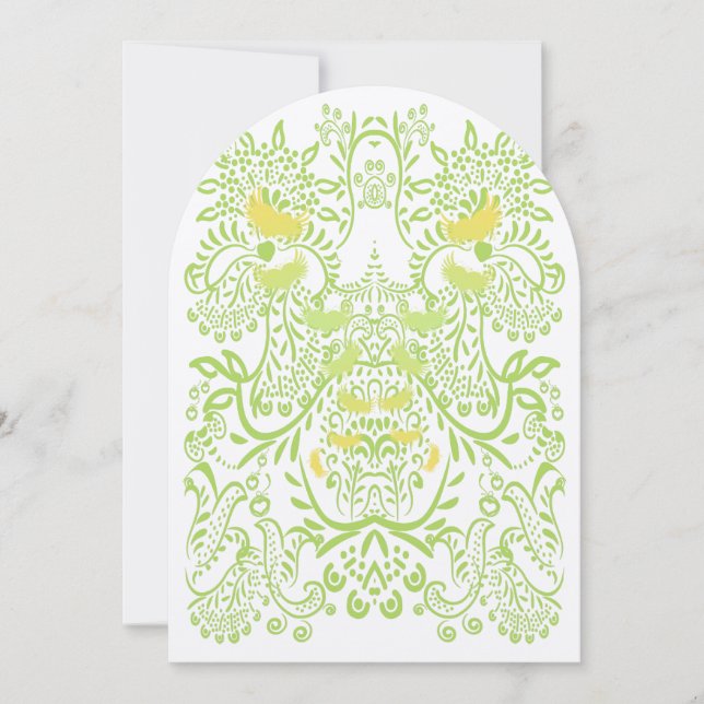 Lime Green Butter Yellow Whimsical Birds Wedding Invitation (Front)