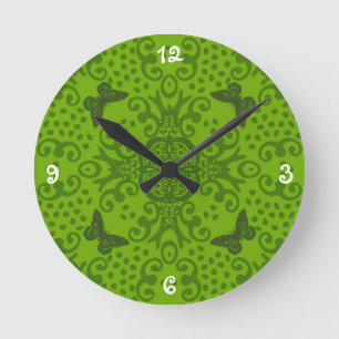 Lime Green Butterfly Medallion Numbered Round Clock