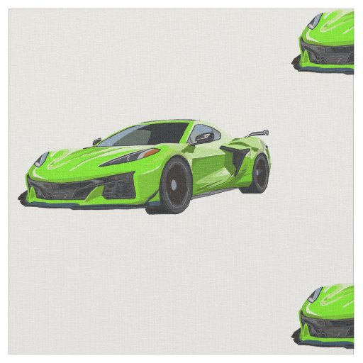 Lime Green C8 Corvette Hand Drawn Sketch Fabric
