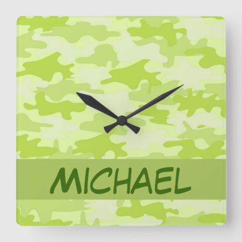 Lime Green Camo Camouflage Custom Square Wall Clock