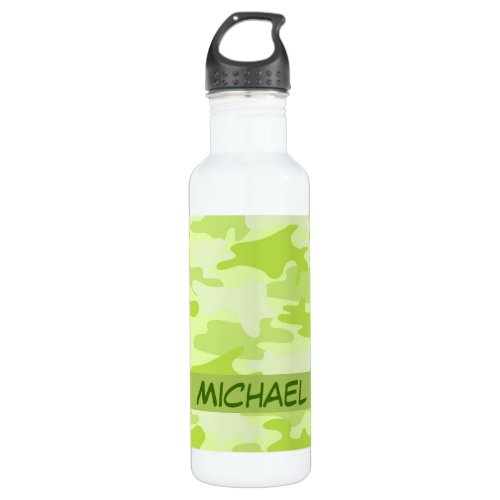 Lime Green Camo Camouflage Custom Stainless Steel Water Bottle