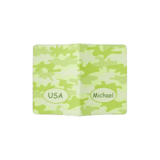 Lime Green Camo Camouflage Name Country Custom Passport Holder