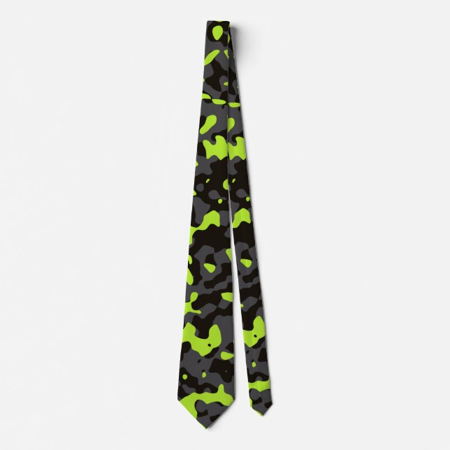 Lime Green Camouflage in Gray and Black Neck Tie (Front)