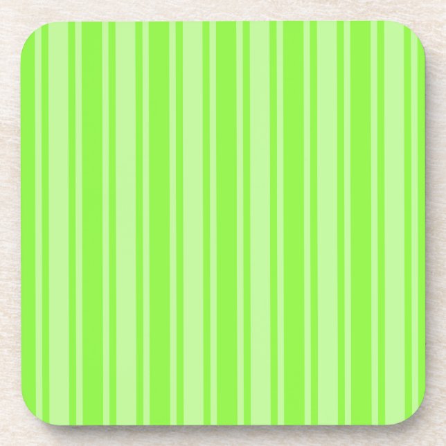 Lime green candy stripes beverage coaster (Front)