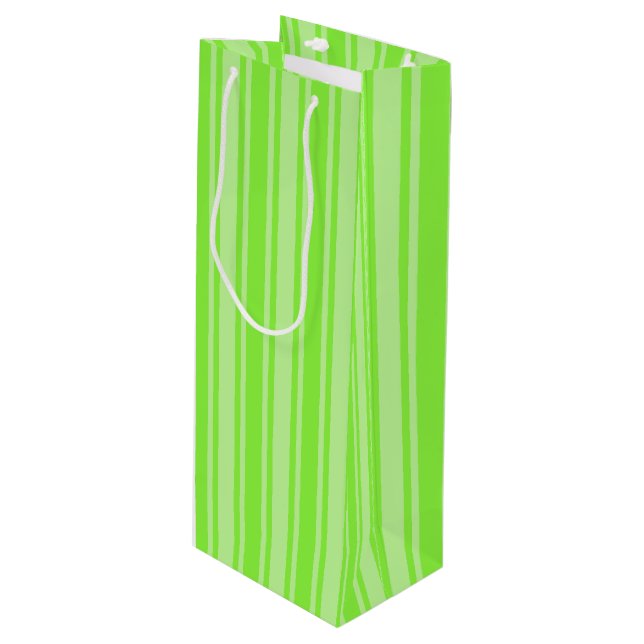 Lime green candy stripes wine gift bag (Front Angled)