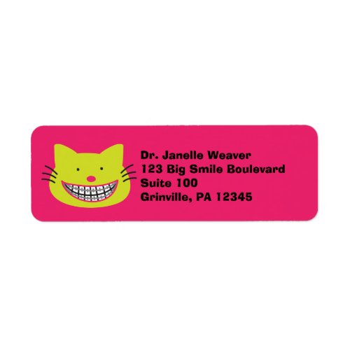 Lime Green Cat in Braces Orthodontist Label
