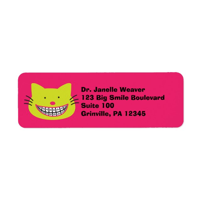 Lime Green Cat in Braces Orthodontist Label (Front)