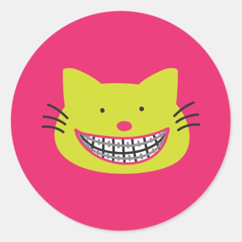 Lime Green Cat Wearing Braces Orthodontist Classic Round Sticker