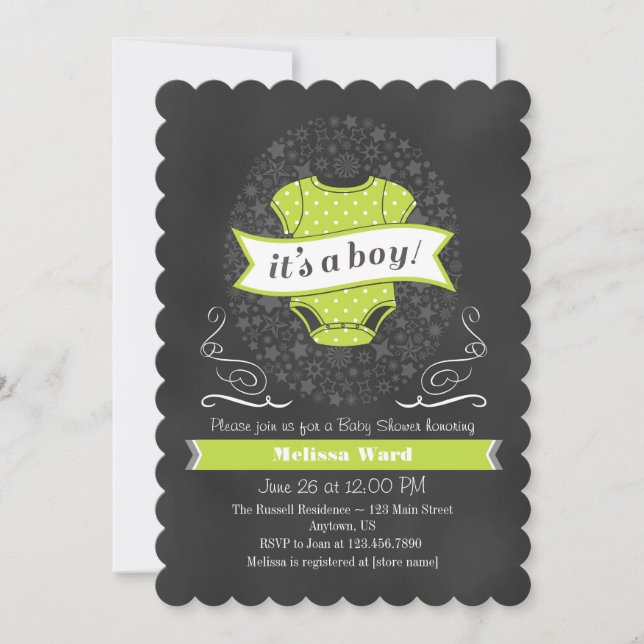Lime Green Chalkboard Boy Baby Shower Invite (Front)