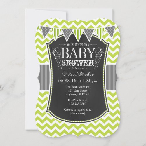 Lime Green Chalkboard Chevron Baby Shower Invite