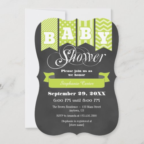 Lime Green Chalkboard Flag Baby Shower Invite