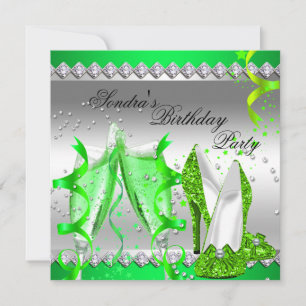 Lime Green Champagne Glitter Shoes Birthday Party Invitation