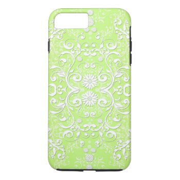 Lime Green Chartreuse Floral Damask Iphone 8 Plus/7 Plus Case by MHDesignStudio at Zazzle