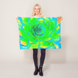 Lime Green Chartreuse Succulent Sedum Rosette Fleece Blanket