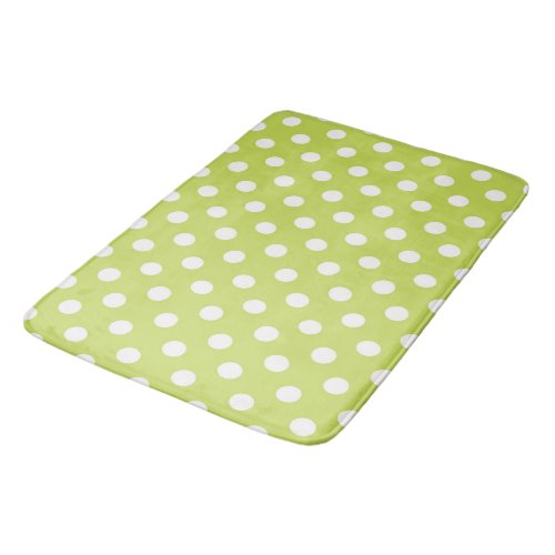 Lime Green Chartreuse  White Polka Dots Dot Bath Mat