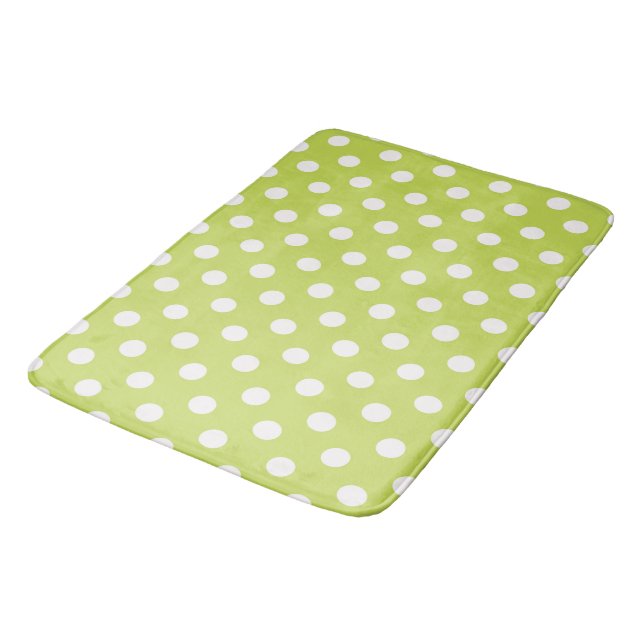 Lime Green Chartreuse & White Polka Dots Dot Bath Mat (Angled)