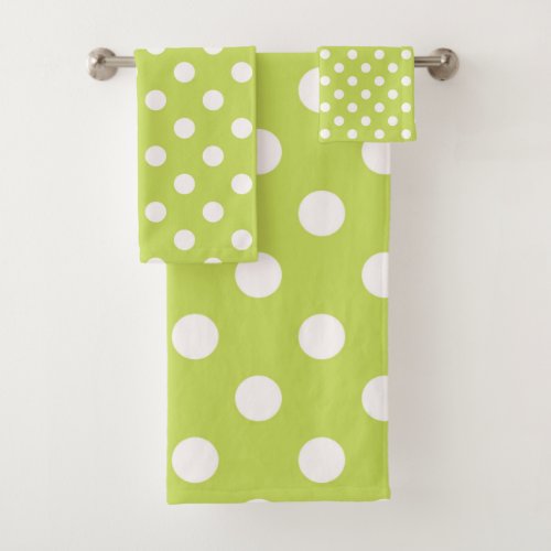 Lime Green Chartreuse  White Polka Dots Dot Bath Towel Set