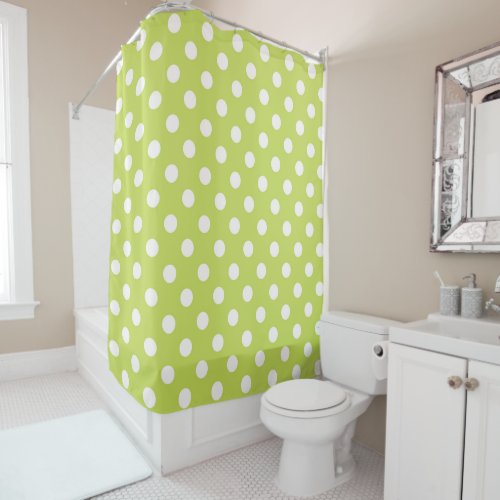 Lime Green Chartreuse  White Polka Dots Dot Shower Curtain