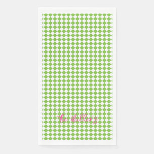 Lime Green Check Pink NAME Festive Fun Preppy Paper Guest Towels