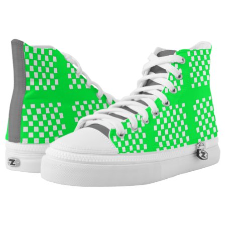 Lime Green Checkered High Top Sneakers With Gray