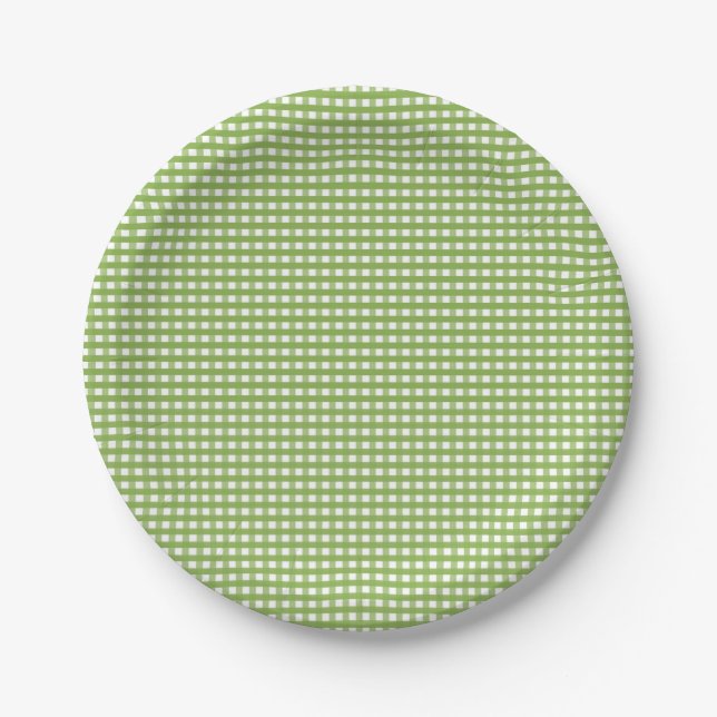Lime Green checkered pattern Paper Plates (Front)