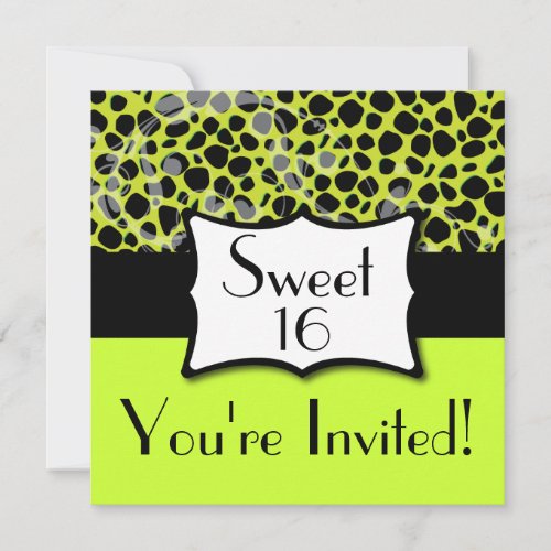 Lime Green Cheetah Sweet 16 Birthday Personalized Announcements