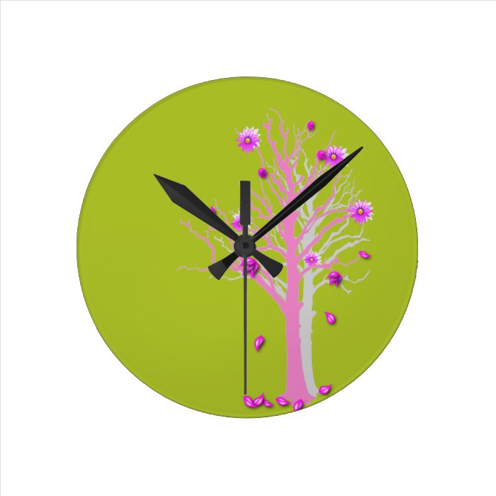 Lime Green Cherry Blossom Clock