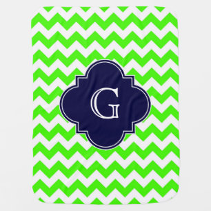 Lime Green Chevron Navy Blue Quatrefoil Monogram Receiving Blanket