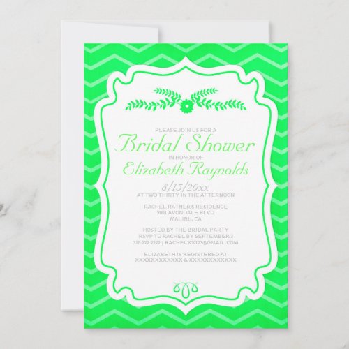 Lime Green Chevron Stripes Bridal Shower Invites